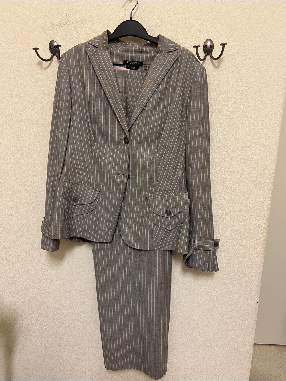 Etcetera Gray Pinstripe Women's Skirt Suit